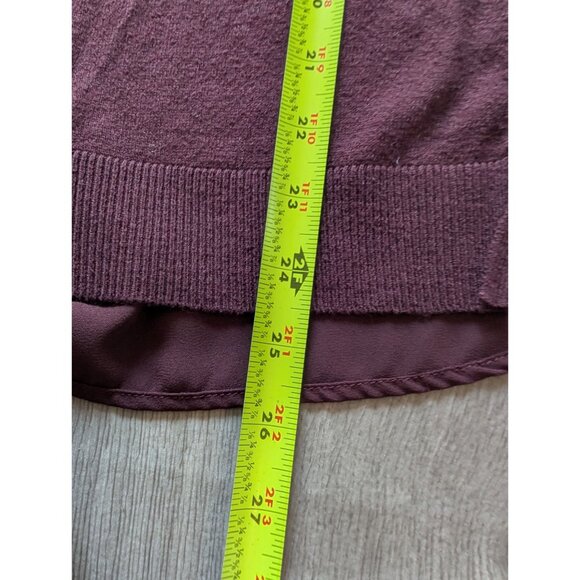 Loft Outlet Plum Mixed Media Sweater Top Size L Lightweight Knit & Sheer Back Wo - Picture 6 of 7
